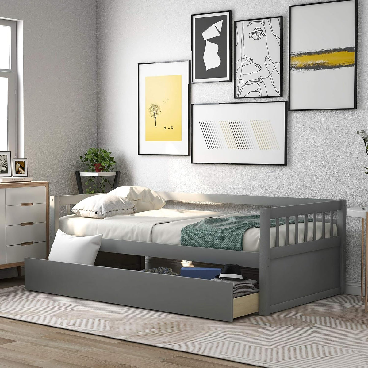 Twin Size Solid Wood Daybed with Trundle N688912
