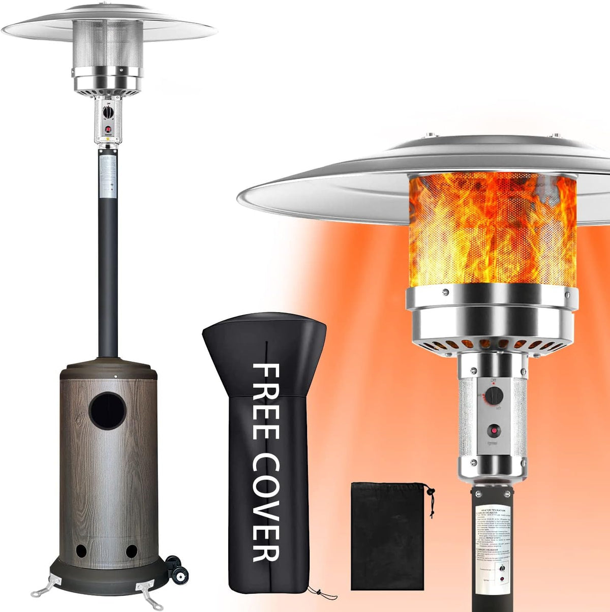 Propane Patio Heater with Cover, Stainless Steel, Bronze K481