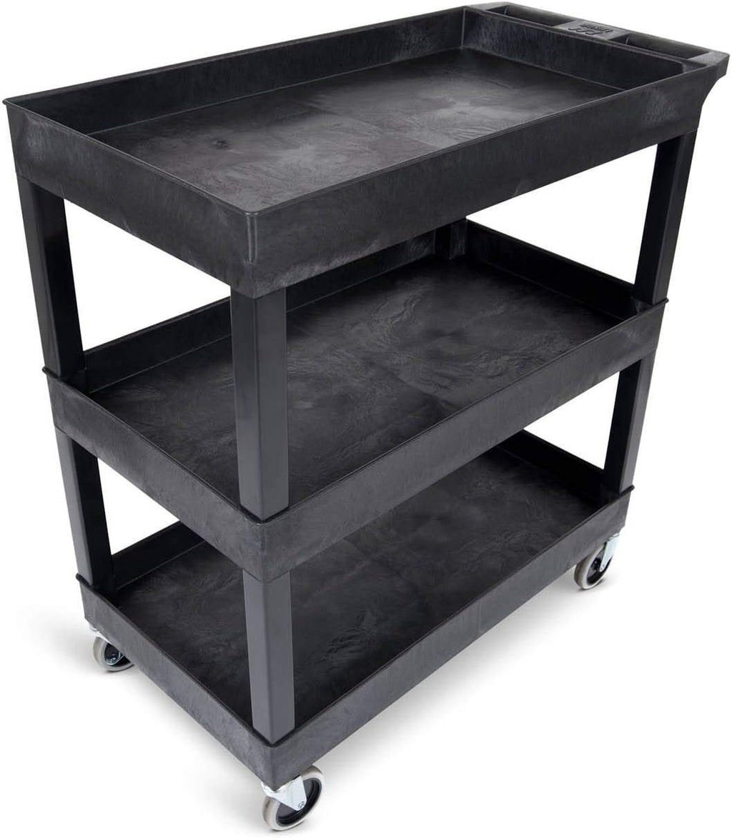 Black 3 Shelf Mobile Utility Tub Cart with Handle Y864
