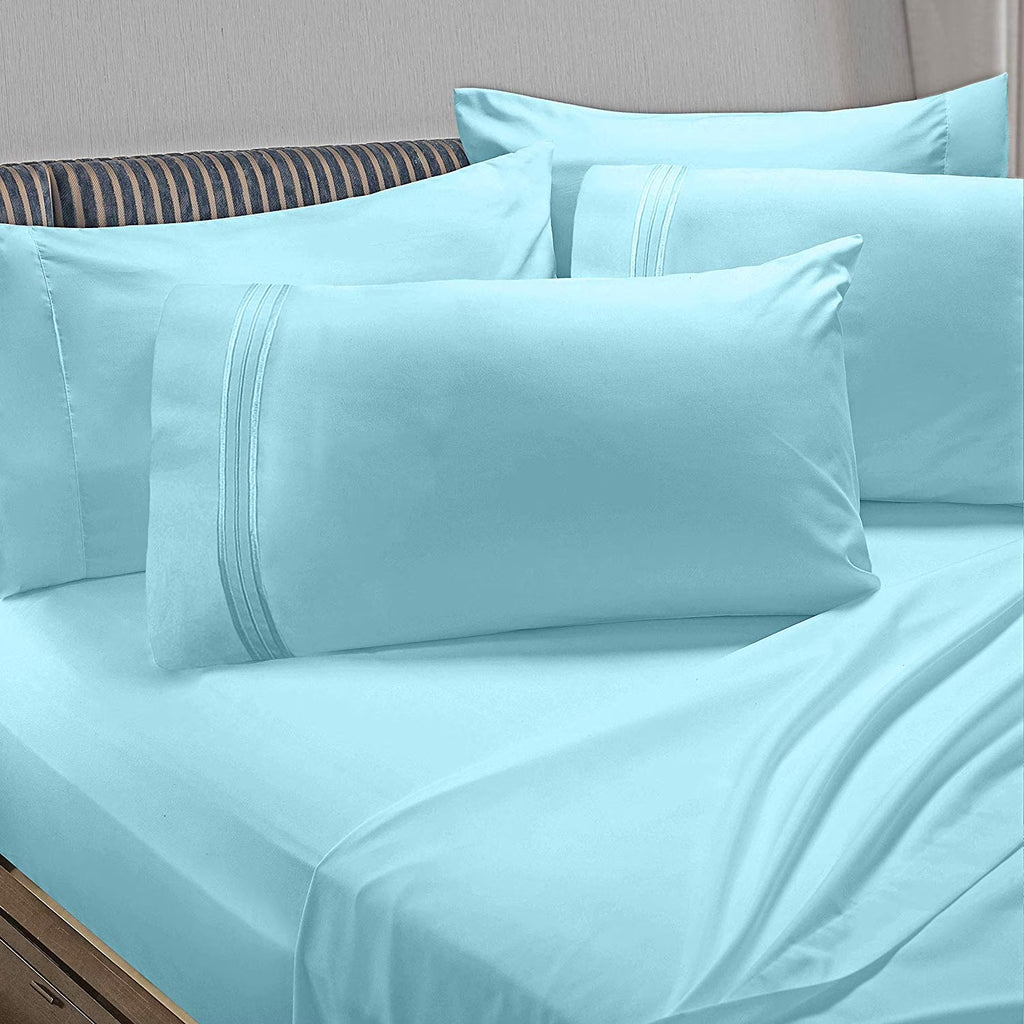 6 Piece Full Microfiber Bed Sheet Set with Extra Pillowcases, Deep Pockets Fitted Sheet, Aqua Light Blue O910732