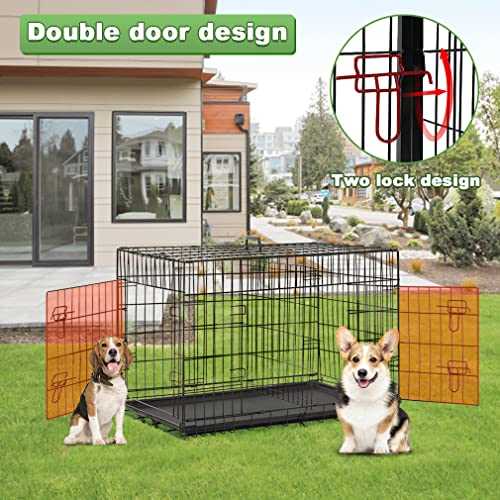 24,30,36,42,48 Inch Folding Metal Wire Dog Crate with Double-Door X3559