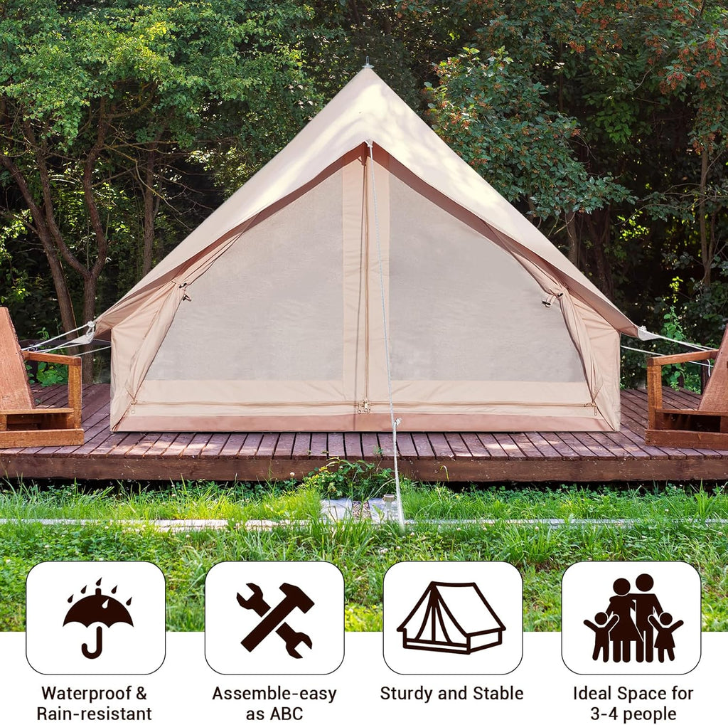 Canvas Glamping Tent Rainproof for 4 Person with Windows N1505