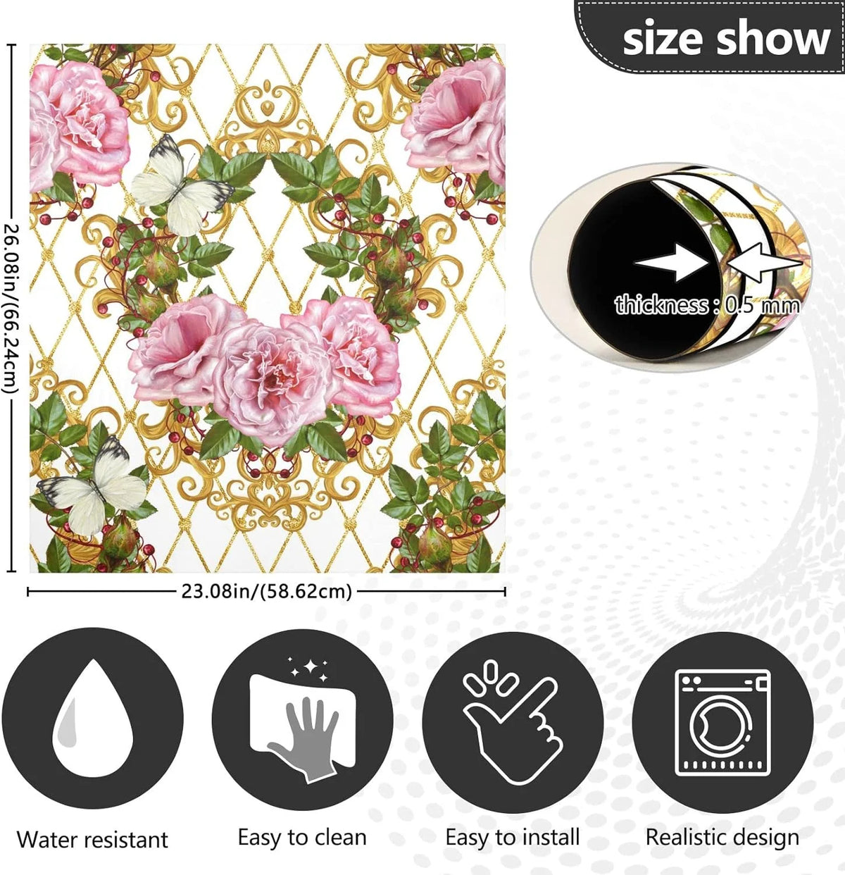 Vintage Gold Pink Rose Leaves Dishwasher Magnet Cover D362885