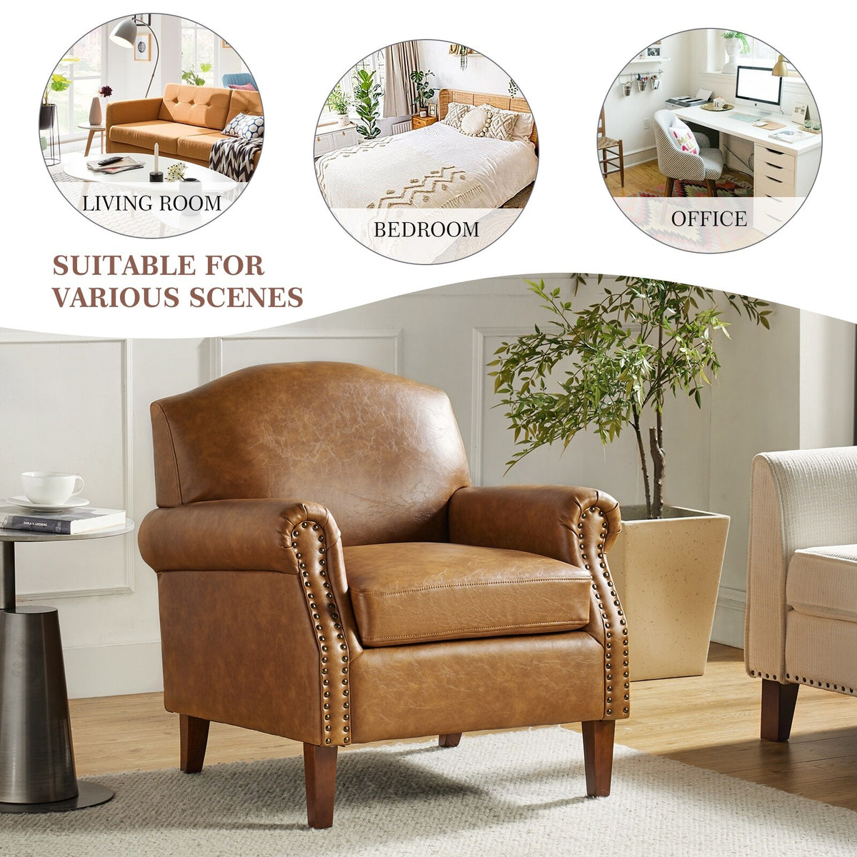 Faux Leather Arm Chair with Nailhead Trim C904372