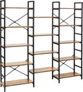Triple Wide 5-Tier Wood and Metal Bookshelf, Vintage Brown O436