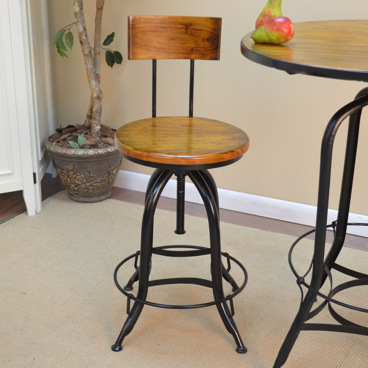 34" Brown and Black Adjustable Stool with Curved Back Z150722