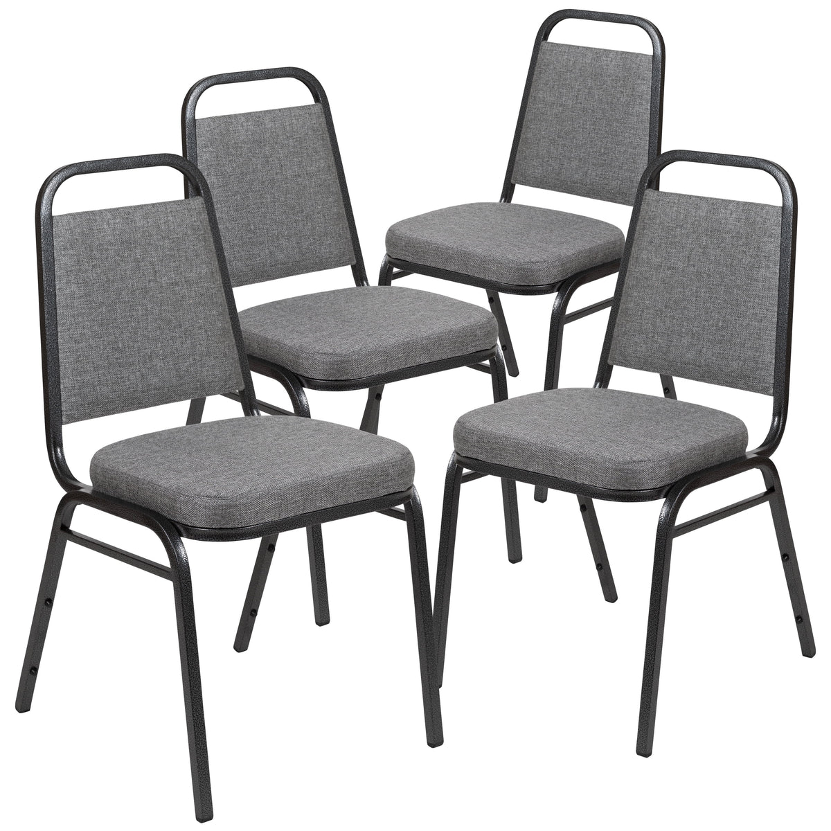 4 Pack Trapezoid Banquet Stack Chair, Gray Fabric/Silver Vein Frame F86191