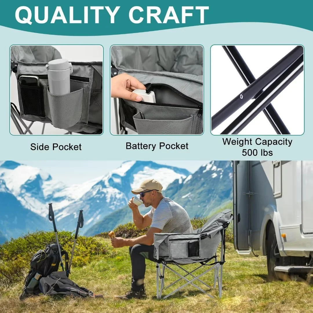 Heated Camping Chair with Lumbar Support, Gray T6727