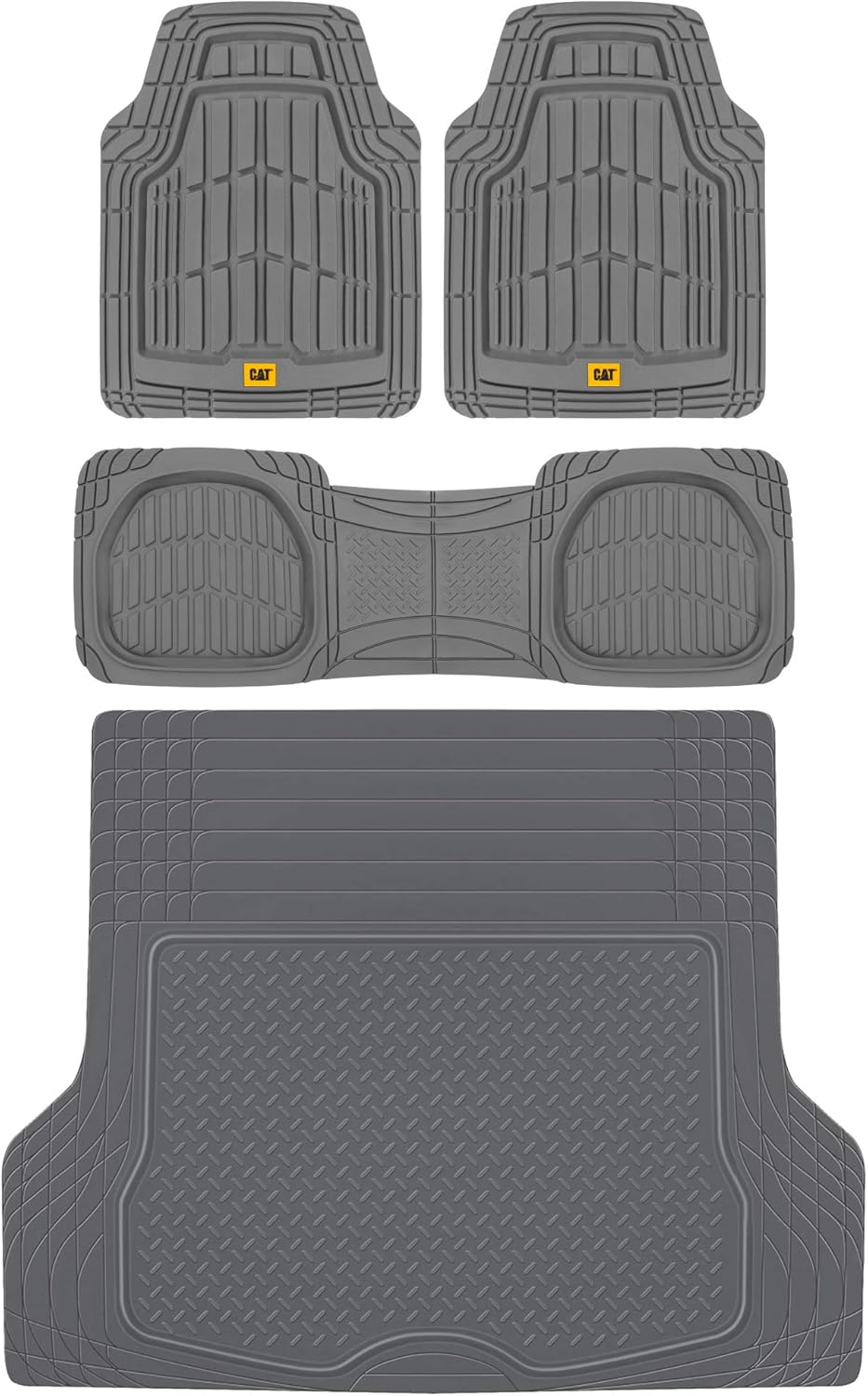 3-Piece Deep Dish Rubber Car Floor Mats with Trunk Cargo Liner R90268