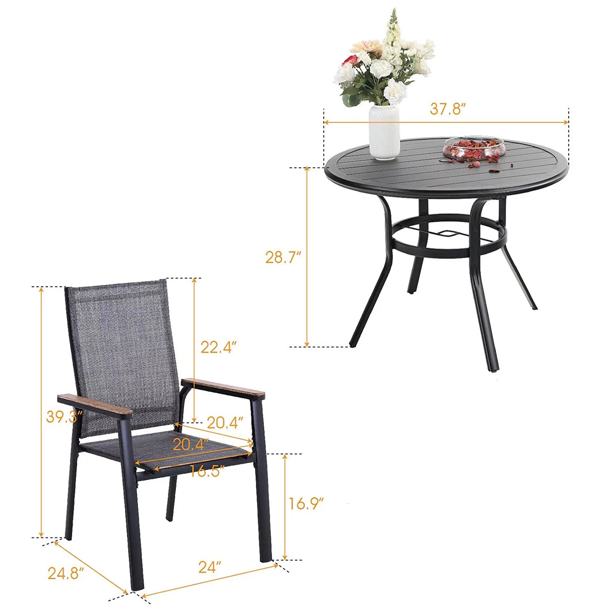 5-Piece Outdoor Patio Dining Set with 4 Stackable Armchairs and 1 Round Table O13440