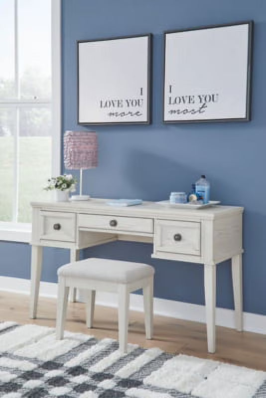 Antique White 3 Drawer Vanity with Stool S512958