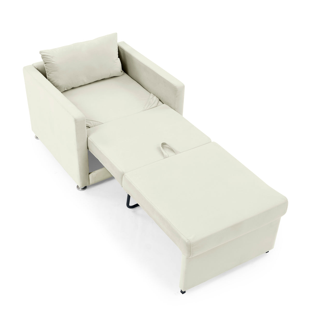 Beige Velvet Convertible Chair Bed L23317