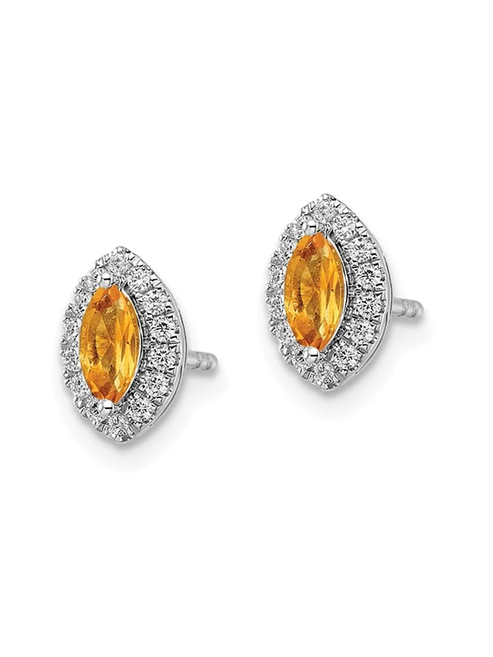 Citrine Halo Earrings in 14K White Gold with Lab-Grown Diamonds V2448