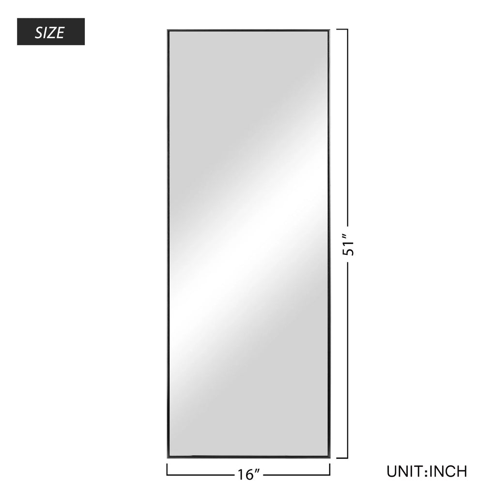 51"x16" Rectangular Full Length Floor Mirror with Stand Black O895