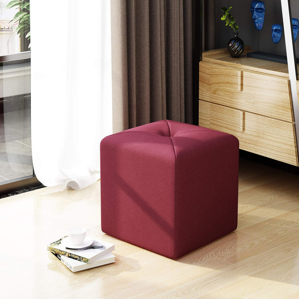 Deep Red Fabric Square Ottoman X60481