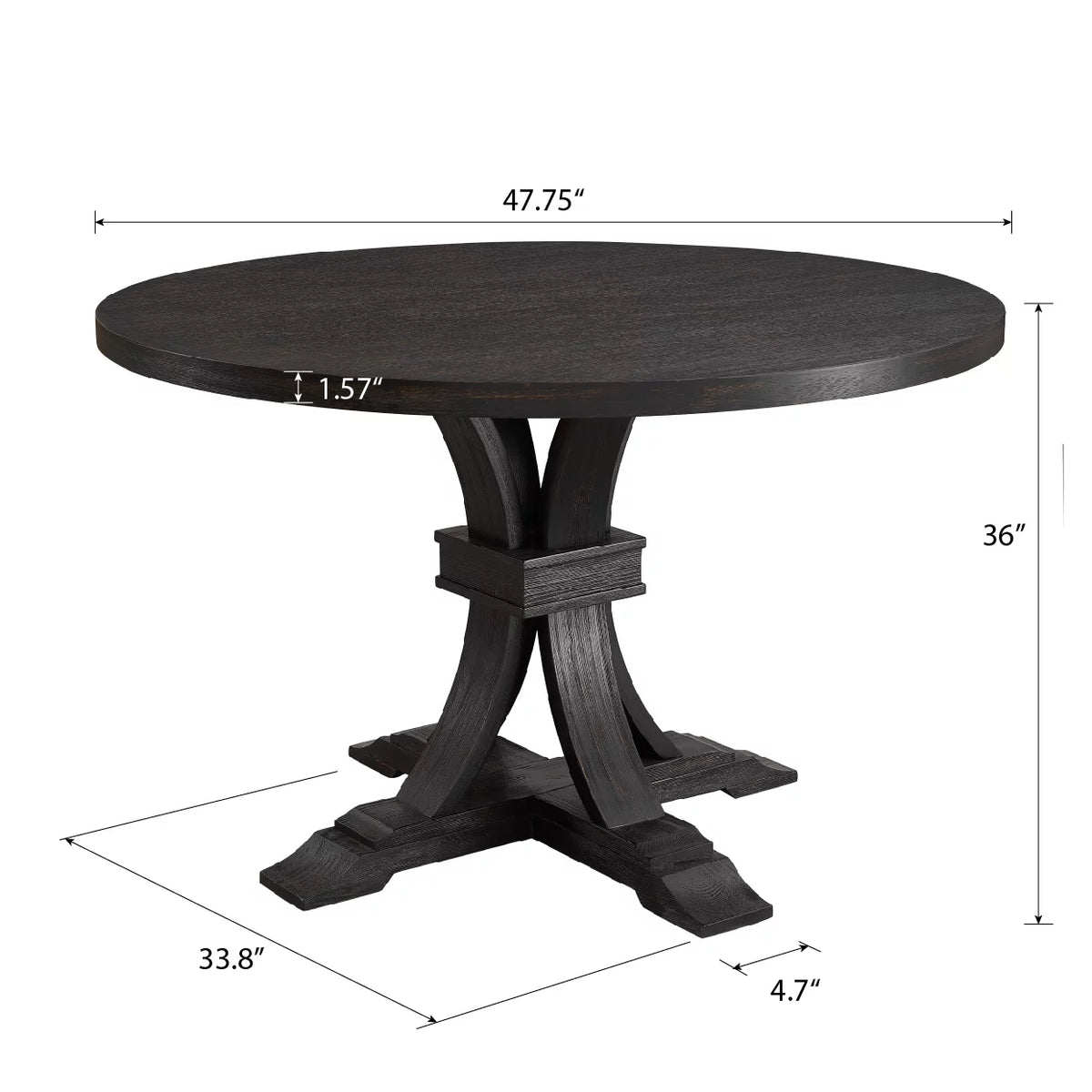 Distressed Black Finish Round Pedestal Dining Table J243