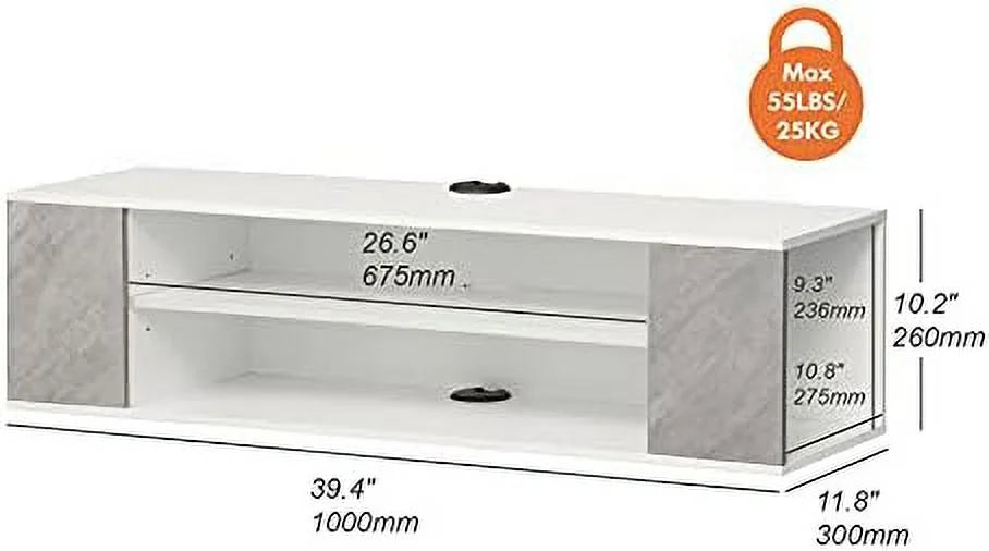 Floating TV Stand Wall Mounted Entertainment Center Grey 39 Inch J20310