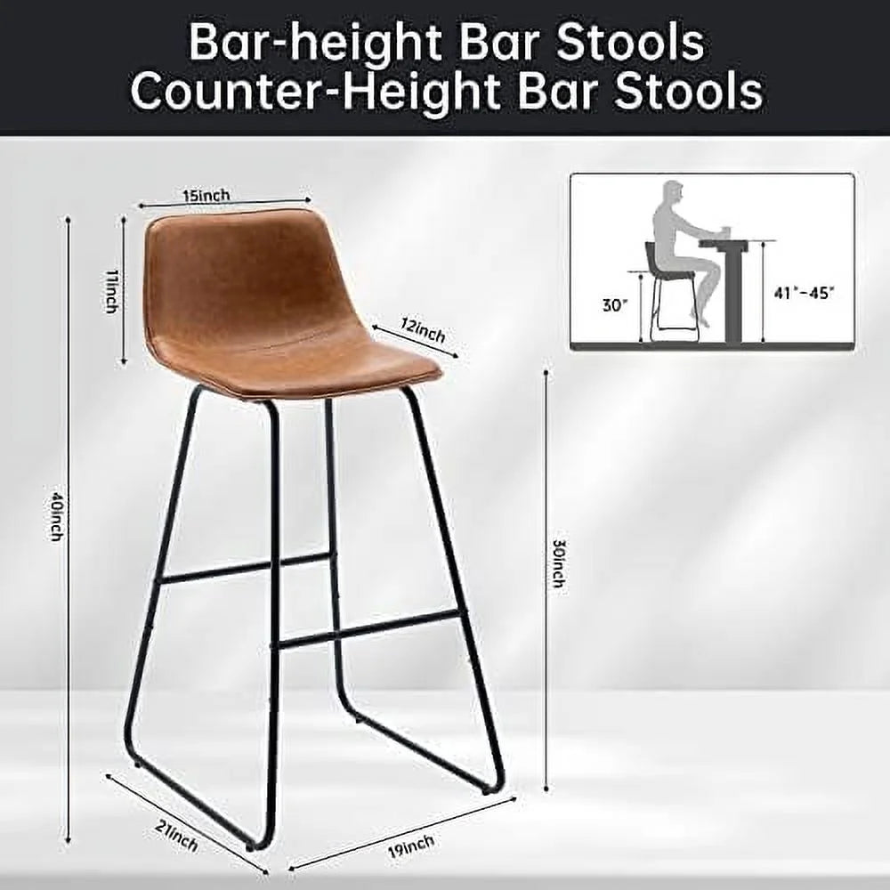 Faux Leather Dining Chairs Set of 2 Barstools with Backs Y8002