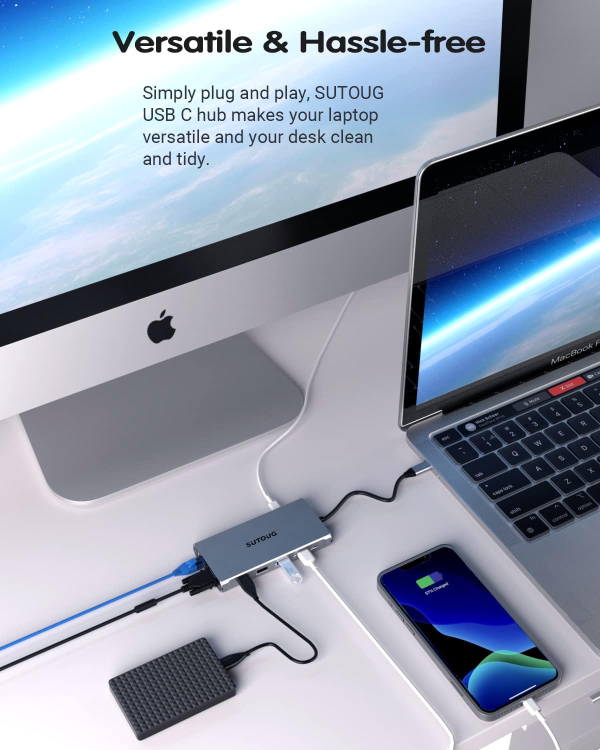 12 in 1 USB C Hub with Dual HDMI 4K VGA Ethernet PD 3.0 USB-C 3.0 TF/SD Card Slot S91078