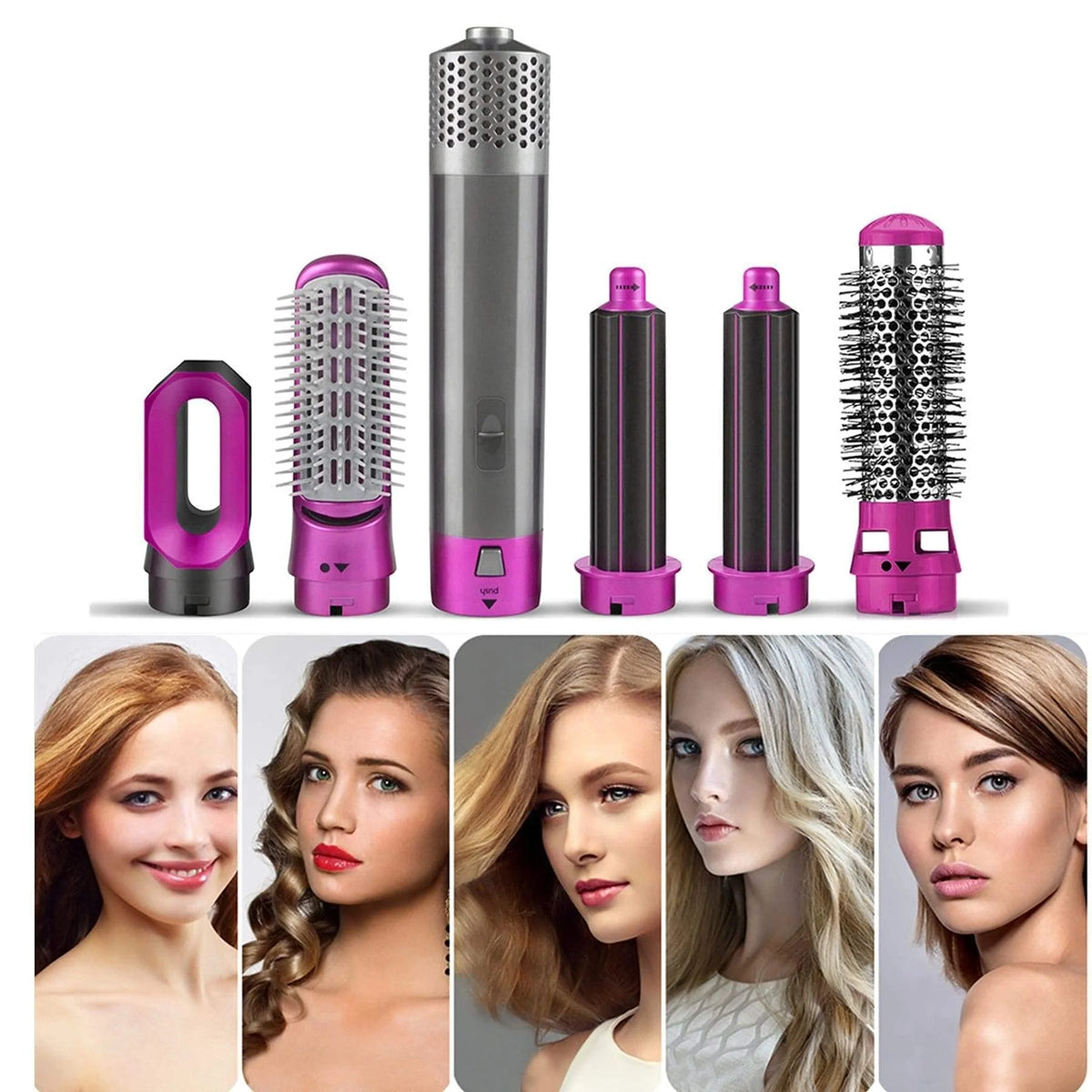 Purple 5-in-1 Electric Hair Dryer Brush with Detachable Brush Heads O40288