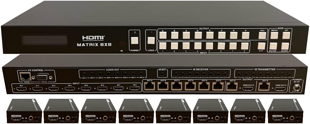 8x8 HDbaseT Matrix Switcher with 8 Receivers I82997