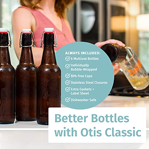 Swing Top Glass Bottles Set of 6, 16oz Clear with Caps C123