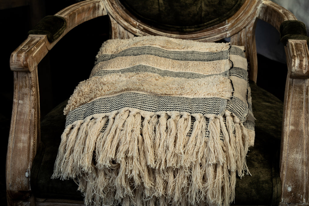 Hand Woven Off White Throw Blanket 50x70 Inches U425314