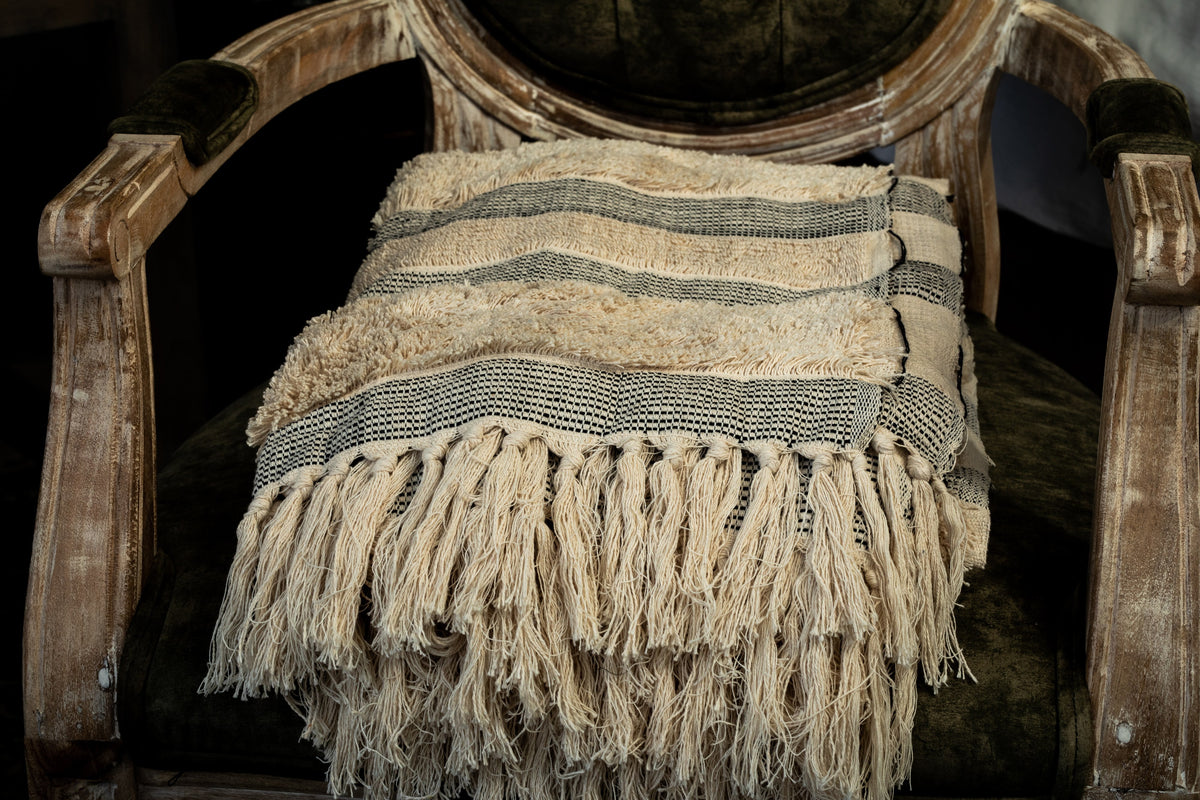 Hand Woven Off White Throw Blanket 50x70 Inches U425314