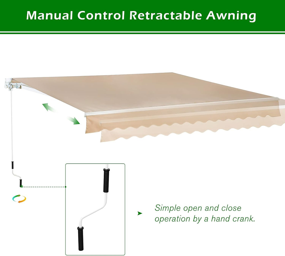 Beige Retractable Patio Awning with Manual Crank Handle E532425