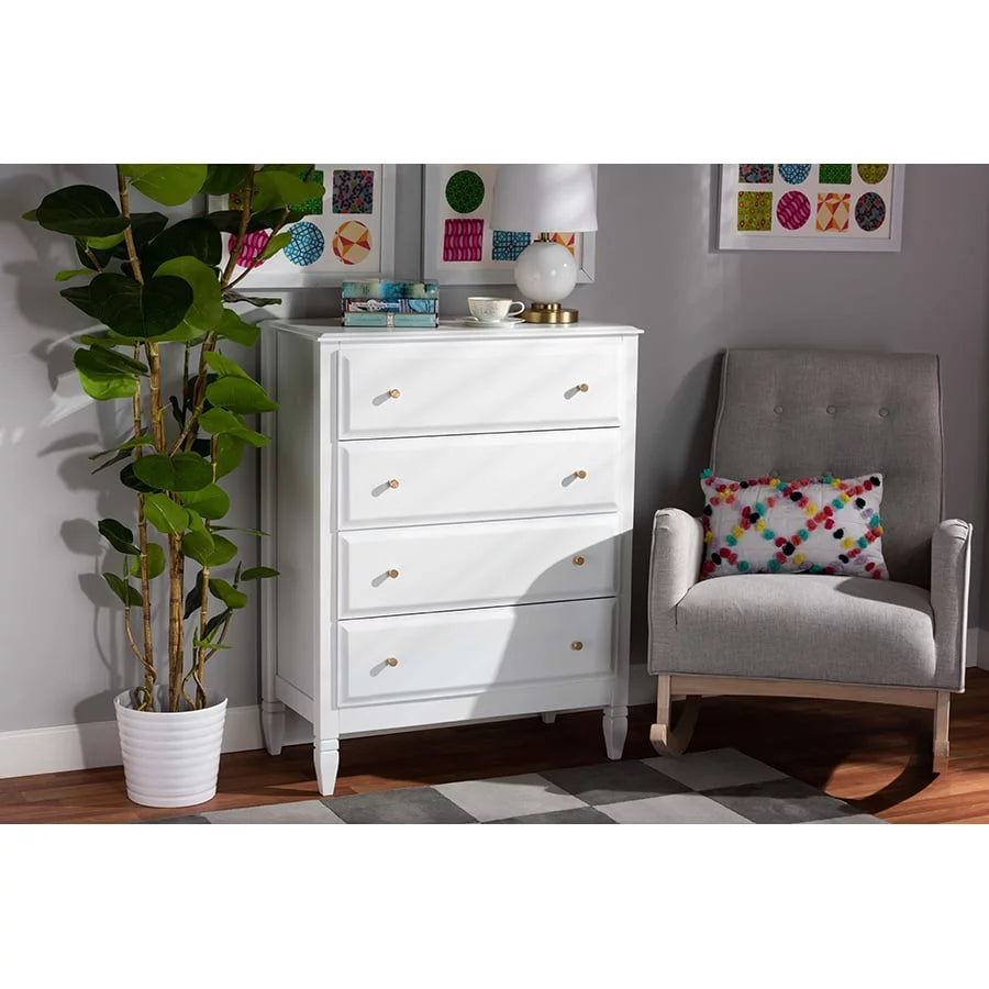 White 4-Drawer Wood Bedroom Chest J906893