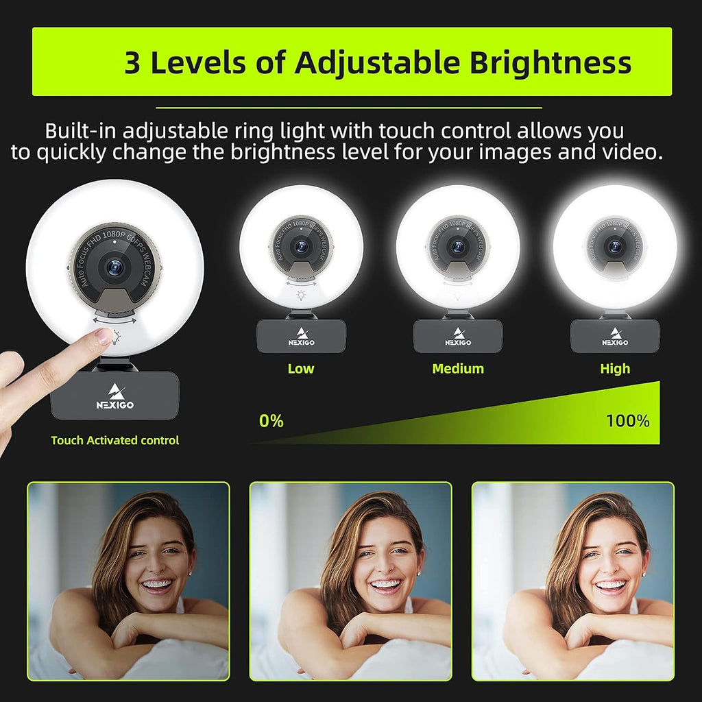 1080P 60FPS Webcam with Light, AutoFocus, Privacy Cover, Dual Stereo Microphone V3331