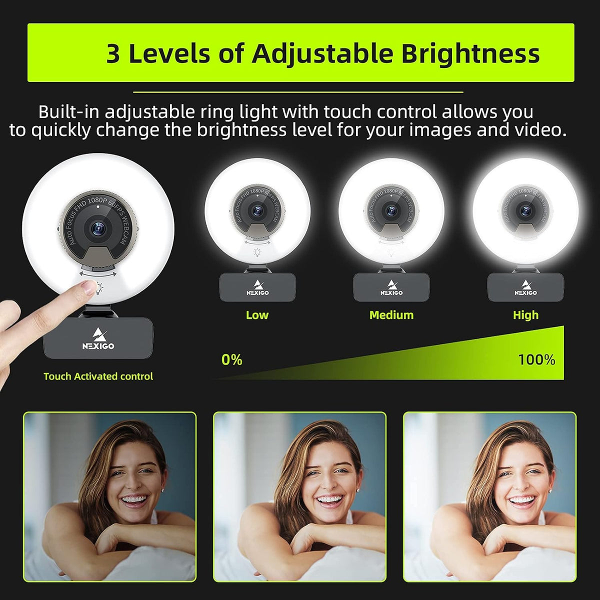 1080P 60FPS Webcam with Light, AutoFocus, Privacy Cover, Dual Stereo Microphone V3331