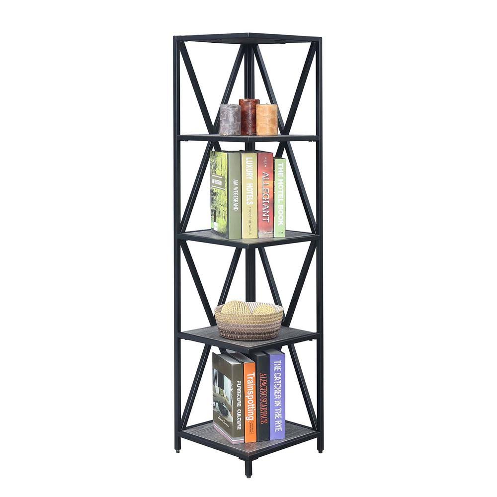 Weathered Gray / Black Metal 5 Tier Corner Bookcase X8724