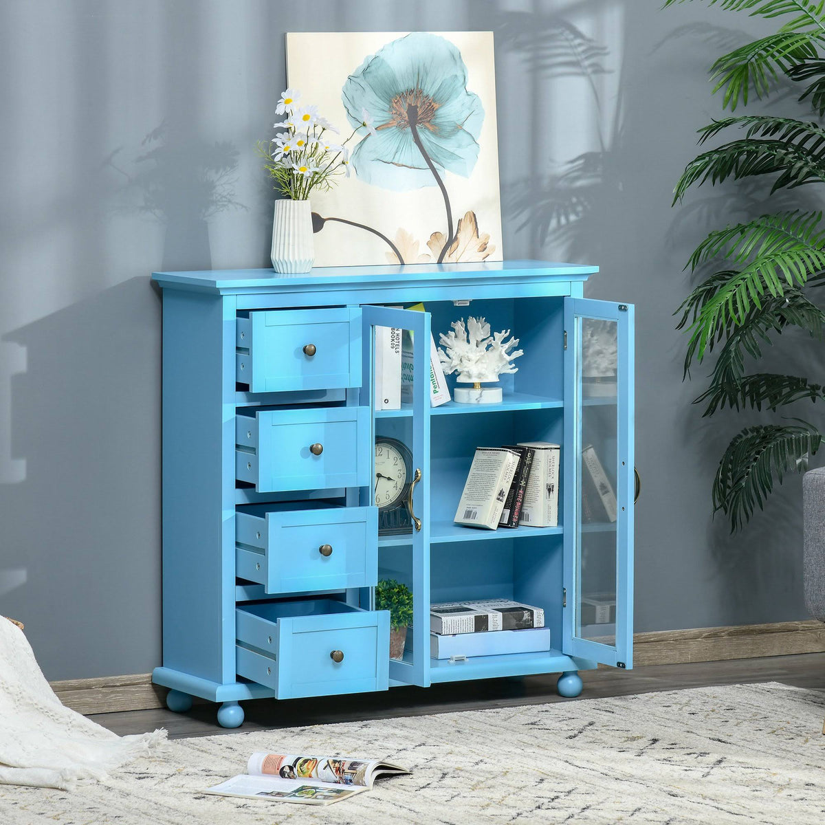Storage Cabinet with 4 Drawers and Glass Door M729