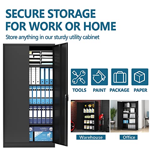 31.5" H Black Steel Lockable Storage Cabinet with 2 Adjustable Shelves V64165