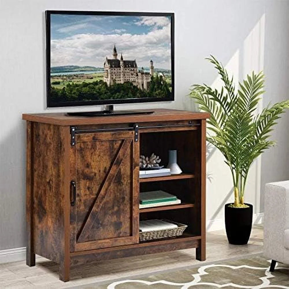 Farmhouse TV Stand with Sliding Barn Doors and Adjustable Shelves X8175