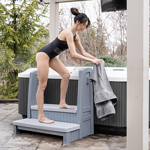 Gray 2-Step Storage Stool with Handrails T835409