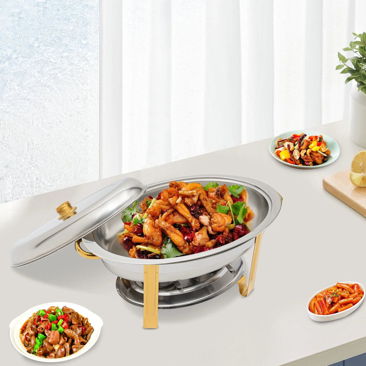 5.5L Stainless Steel Oval Chafing Dish with Lid P475