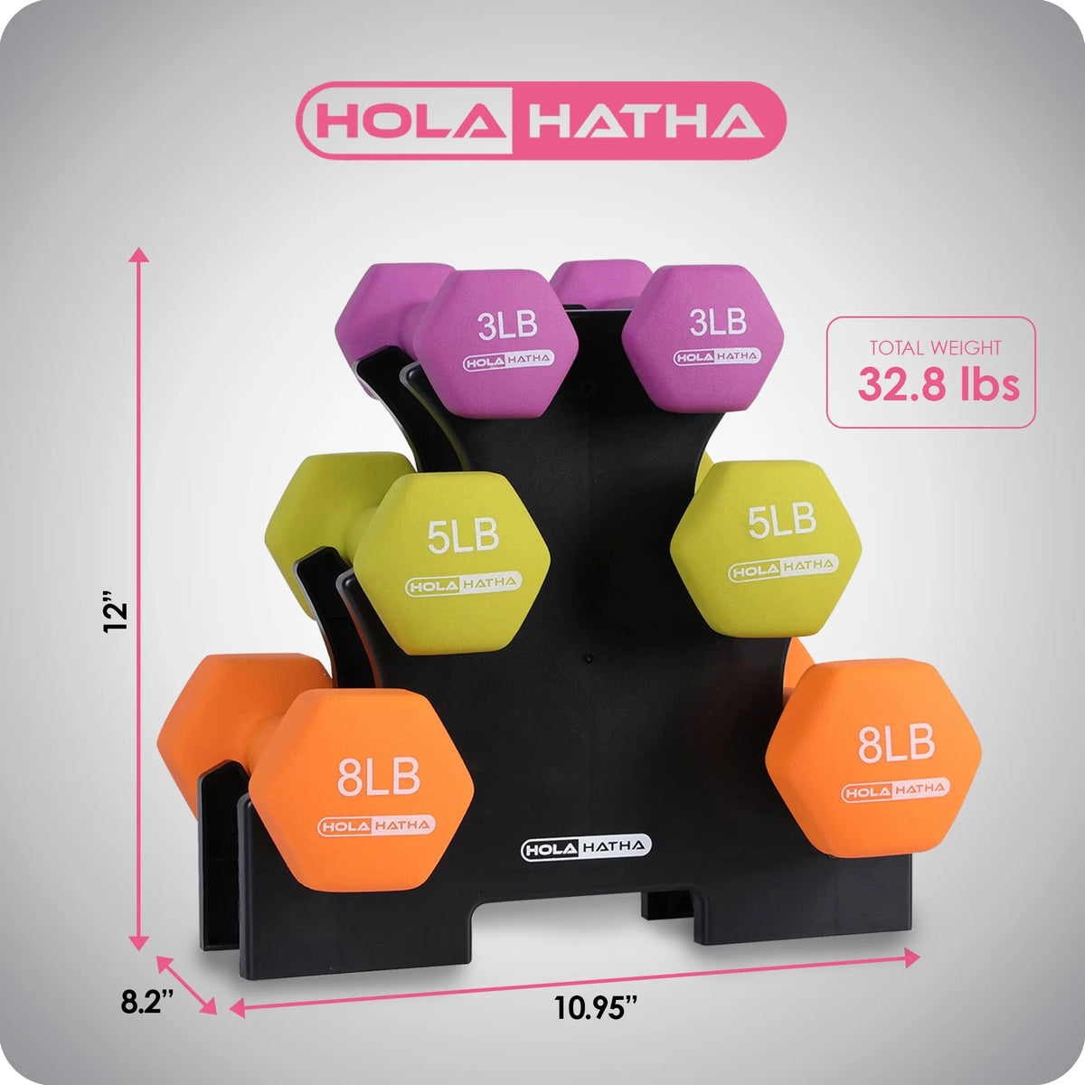 3, 5, and 8 Pound Dumbbell Hand Weight Set with Storage Rack Z3706
