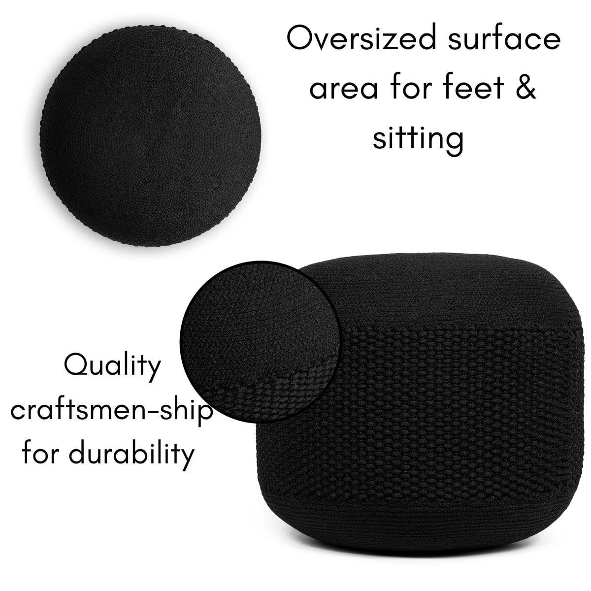 Woven Knitted Indoor or Outdoor Pouf - Black H337