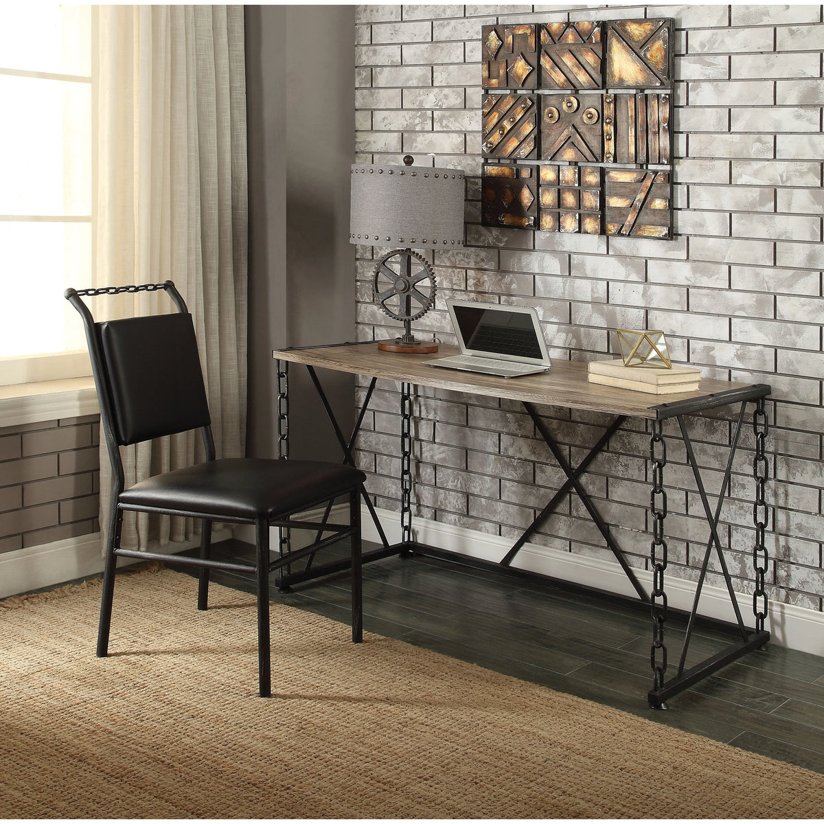 Rustic Oak and Antique Black Rectangular Desk C8725