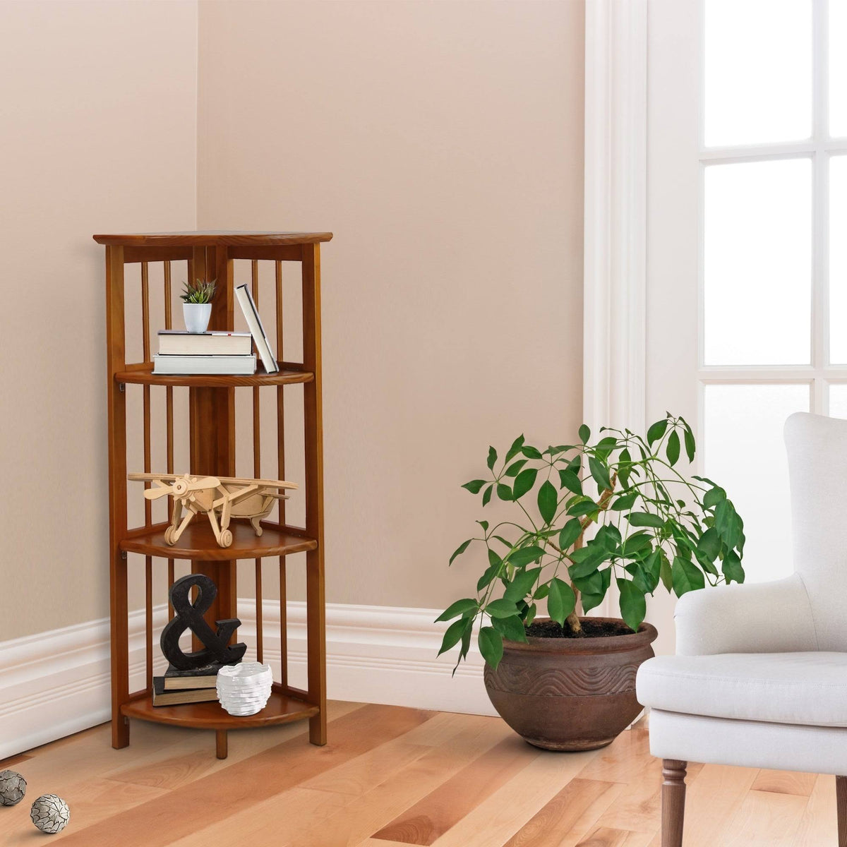 Truffle Brown 4-Shelf Corner Folding Bookcase R96964
