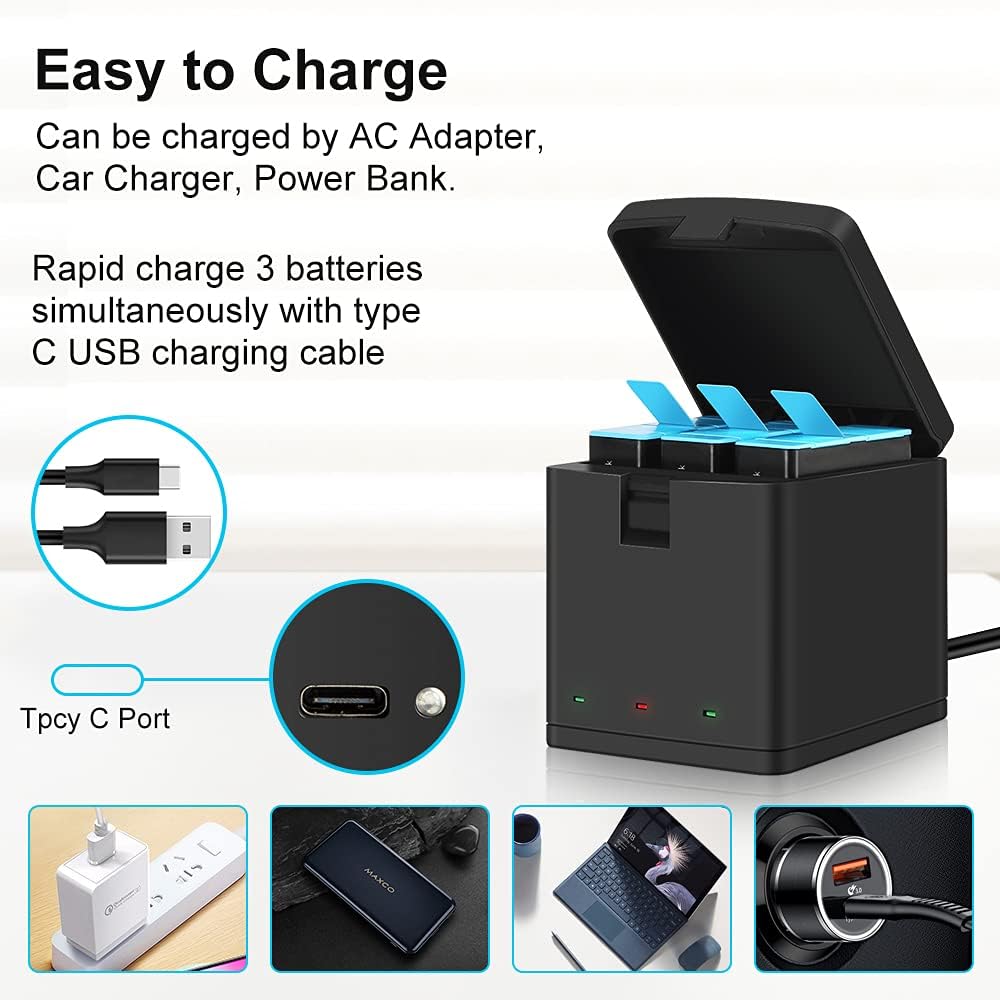 3-Pack 1800mAh Camera Batteries with 3-Channel USB Charger X690