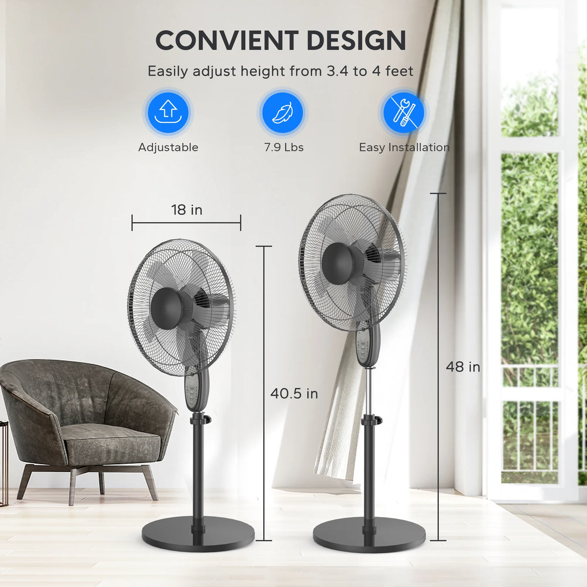Adjustable Oscillating Pedestal Fan with Remote Control M70115