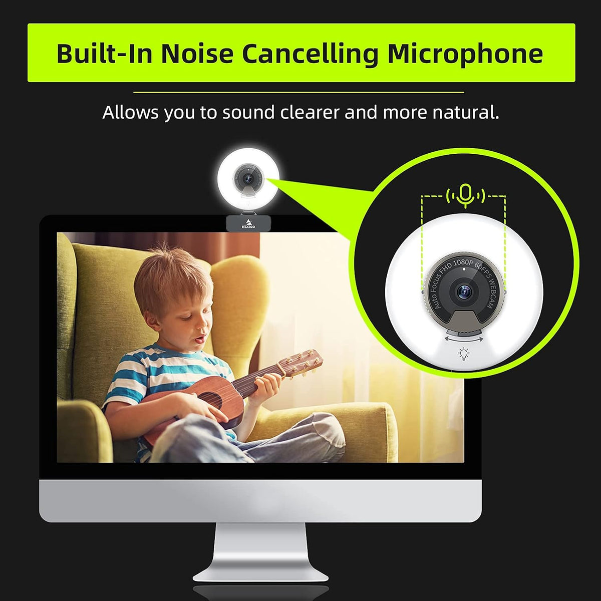 1080P 60FPS Webcam with Light, AutoFocus, Privacy Cover, Dual Stereo Microphone V3331