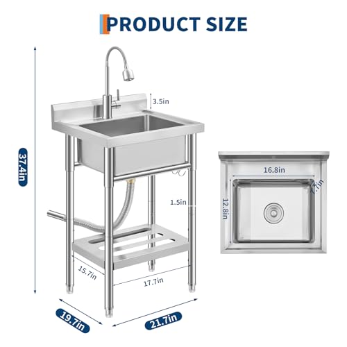 Stainless Steel Utility Sink with Faucet H1413