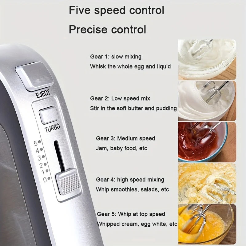 300W Electric Hand Mixer with Stainless Steel Accessories D4325