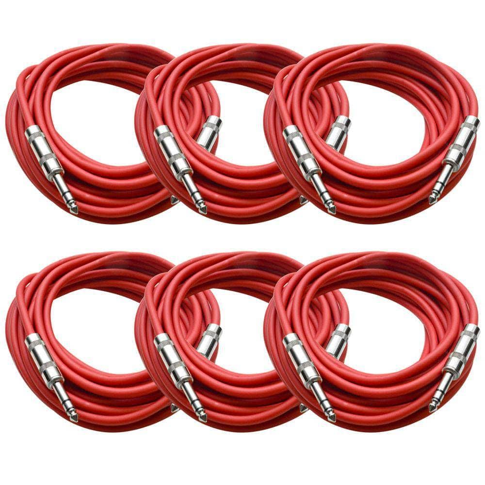 Pack of Six 25 Foot Red 1/4x22 TRS Patch Cable D6247