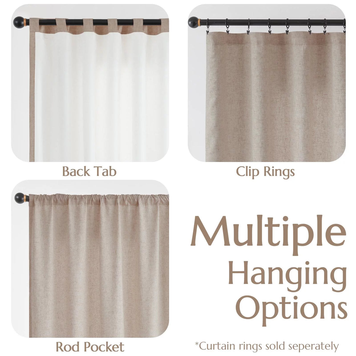 Linen Curtains 84 Inch Length Light Filtering with Lined 2 Panels T97472