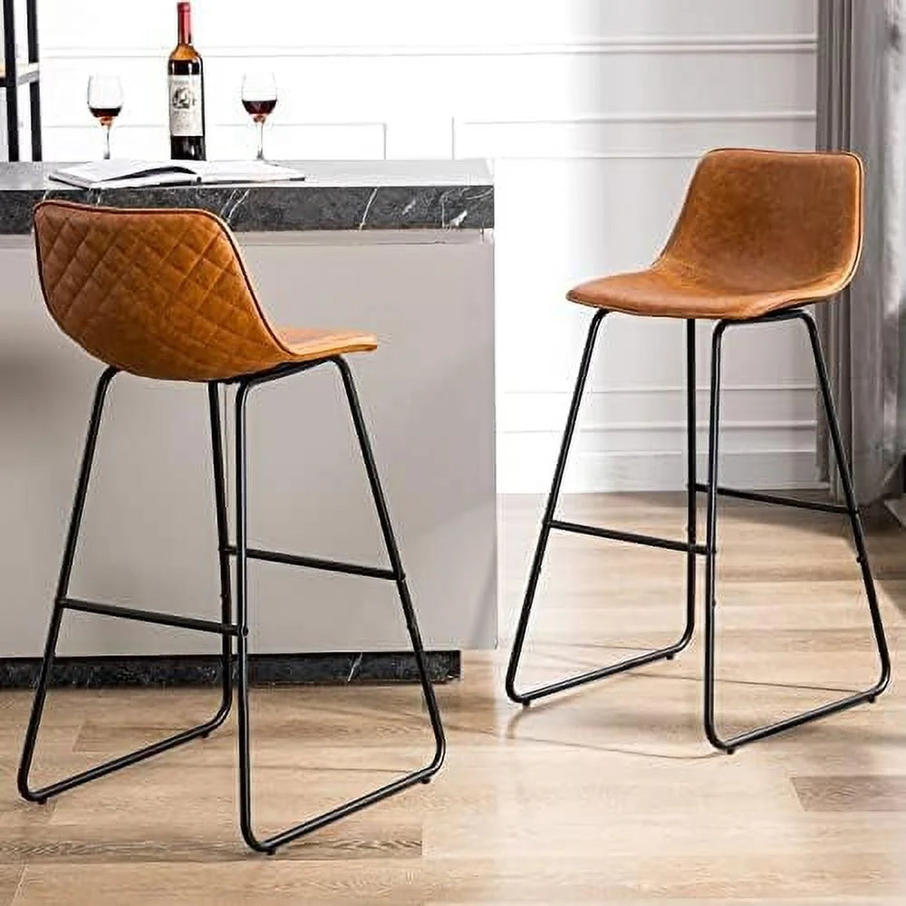 Faux Leather Dining Chairs Set of 2 Barstools with Backs Y8002